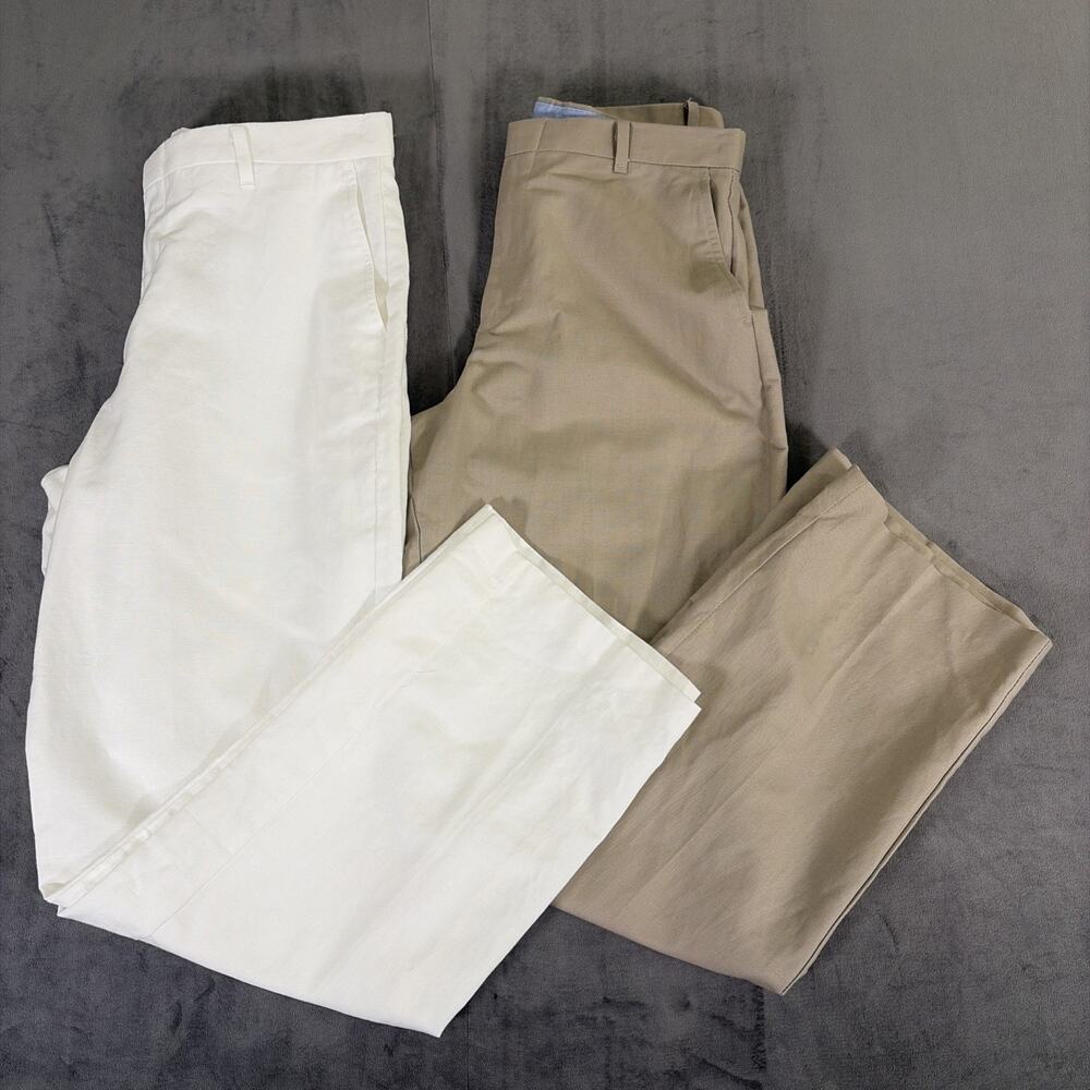 2pr. IZOD Boys Size 20 Linen Blend Dress Pants Khaki/Tan & White Bnfts Charity